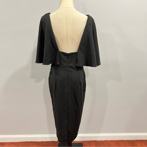 BETSY & ADAM Black Flutter V Neck Knee Length Party Sheath Dress - Reemoly - Picture 11 of 15